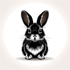 Black and white image of rabbit on white background.