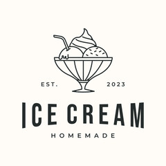 homemade ice cream line art logo vector minimalist illustration design, parfait ice cream logo design