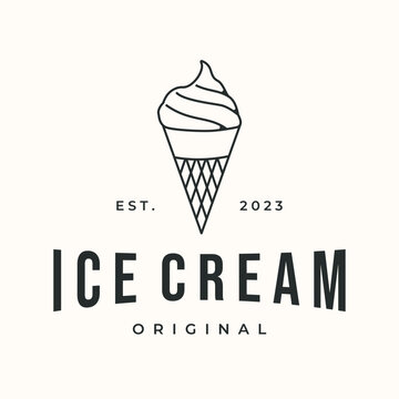 homemade ice cream cone line art logo vector minimalist illustration design, tasty ice cream symbol design