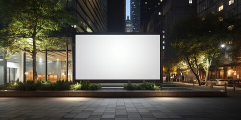 Blank white advertising billboard on a office building wall at night, mockup - obrazy, fototapety, plakaty