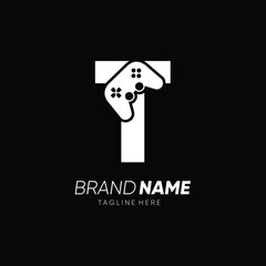 Letter T Initial Joy Stick Controller Game Logo Design Vector Icon Graphic Emblem Illustration