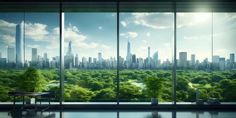 Foto op Plexiglas Eco green city view though window in office or workplace background. © Влада Яковенко