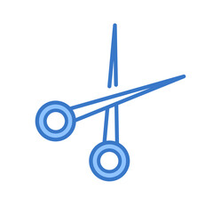Blue scissors icon - vector illustration in flat design. Scissors icon in cartoon style. Concept for barber, hair salon, hair care, school office, tailor, seamstress. Open scissor on white background