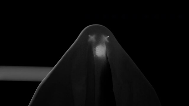 A scary black and white ghost in a 3D animation