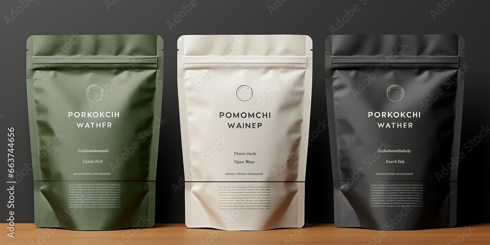 Poster packaging template mockup collection. with clipping path included. stand - up pouch front view packa