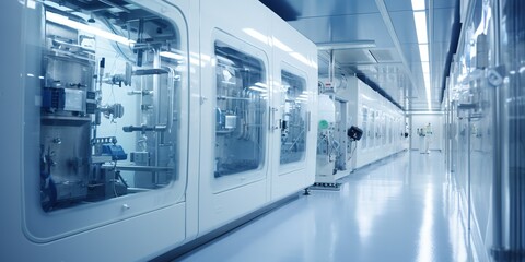 Naklejka na ściany i meble Pharma, pharmaceautical clean room, industrial design for large scale chemical production in controlled sterile conditions