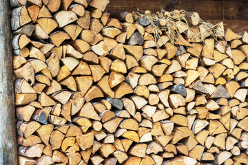 
Stacked in a pile of chopped firewood