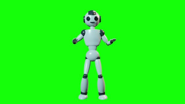 Smiling happy toy robot dancing 3d render green screen loop seamless