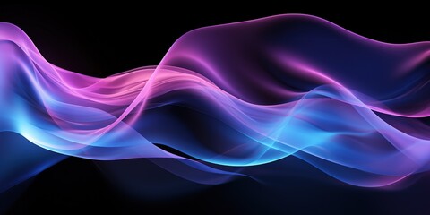 Abstract wavy fluid light colorful blue violet isolated on black background in concept modern, technology, science, music