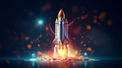 dynamic digital spaceship soaring into the cosmos: abstract rocket launch for business development and boosting concept