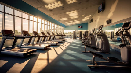 Fitness center gym club with a workout room and treadmills.