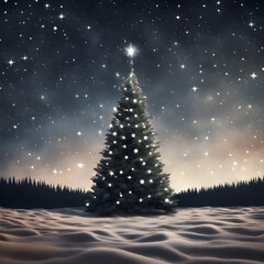 Christmas tree in wide night sky