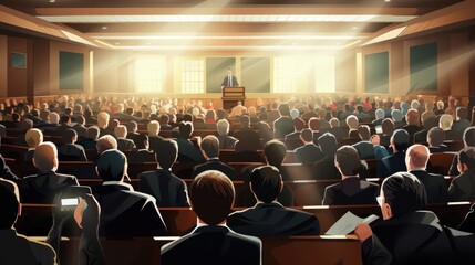 Naklejka premium Business Conference and Presentation. Audience at the conference hall.