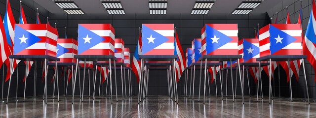 Puerto Rico - voting booths and national flags in polling station - election concept - 3D illustration