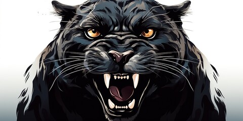 Illustration of a roaring black panther isolated on a white background. - obrazy, fototapety, plakaty