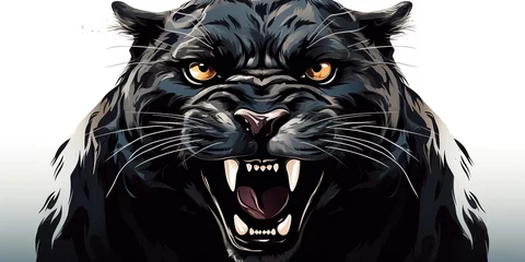 Foto op Plexiglas Illustration of a roaring black panther isolated on a white background. © Влада Яковенко