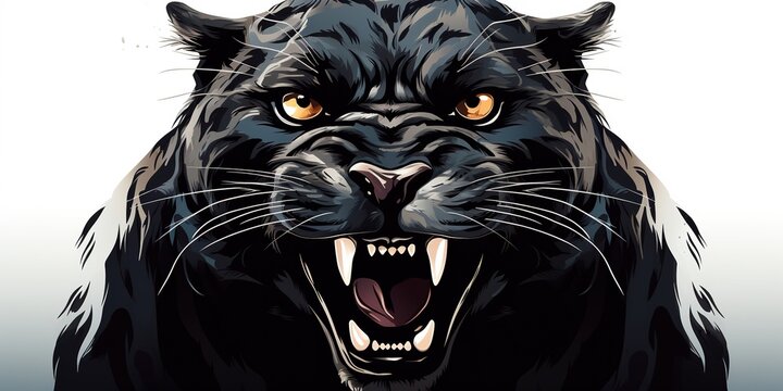 Illustration of a roaring black panther isolated on a white background.