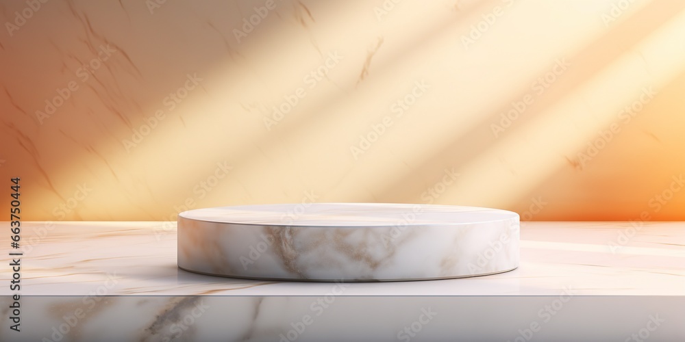 Poster marble podium on a light gradient background with shadows. concept scene stage showcase for new prod