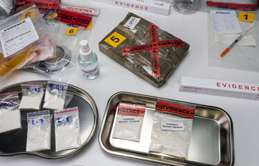 Police scientist examines seizures of adulterated fentanyl in crime lab, Conceptual Image