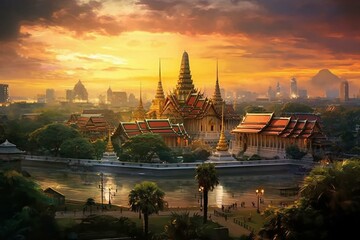 Impressionist landscape of Bangkok's grand palace. Generative AI