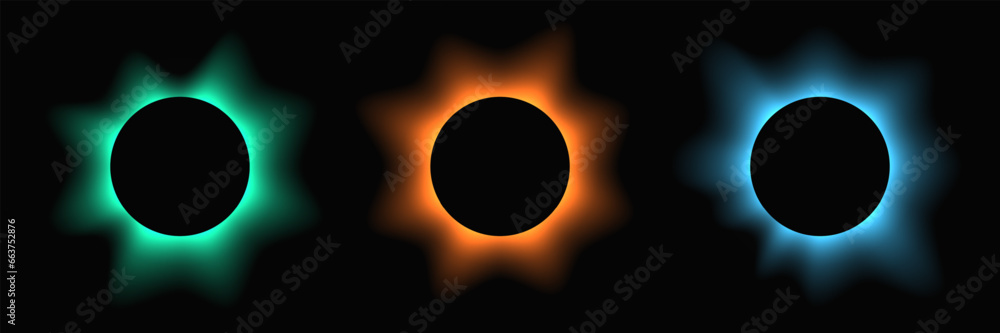 Poster set of circle illuminate light frames with color gradient