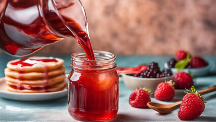 Indulge in the deliciousness of the colorful syrup, adding sweetness to your favorite desserts