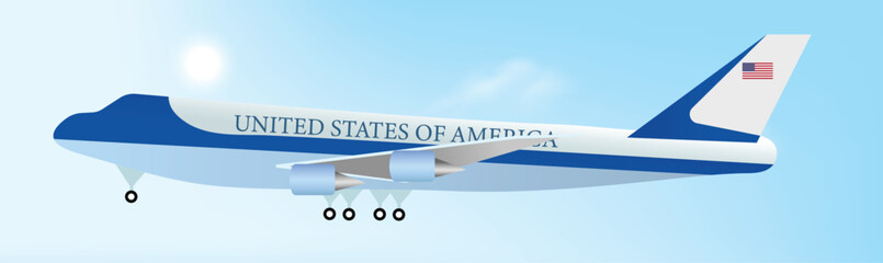 American president USA Plane with USA flag flying on sky vector illustration