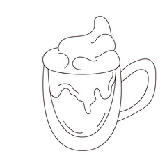 Coffee in line art style. Glass cup with coffee. Vector illustration isolated on a white background.