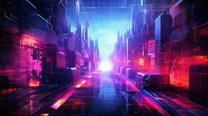 Fototapeta na wymiar virtual cyber world with neon lights