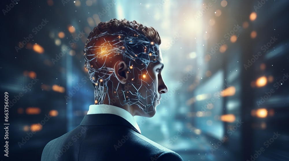 Poster cutting-edge concepts: artificial intelligence, machine learning, and modern tech in business, inter