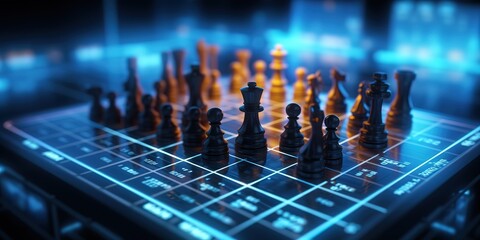 chess pawns in photo on black background. generative AI - obrazy, fototapety, plakaty