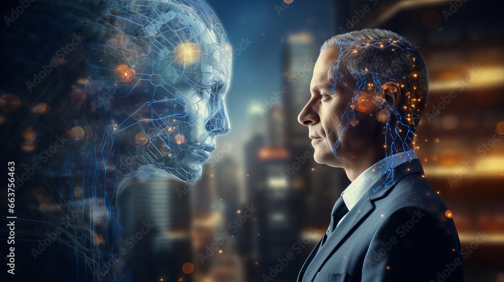 Poster cutting-edge concepts: artificial intelligence, machine learning, and modern tech in business, inter