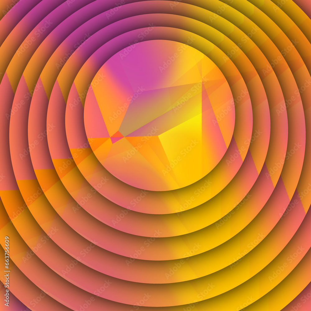 Poster concentric circles with drop shadows patterns bright vivid orange yellow and red creative textured p