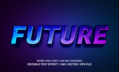 Future editable text effect template, 3d bold blue neon glossy futuristic style typeface, premium vector