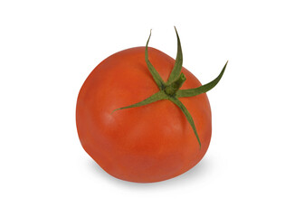 One red, isolated tomato on a transparent background with a shadow; cut out from the background.