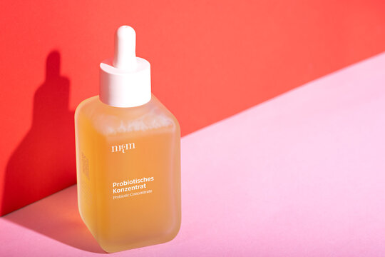 Probiotic concentrate skin care product NKM Naturekosmetic M&uuml;nchen from Germany in a colorful studio shot