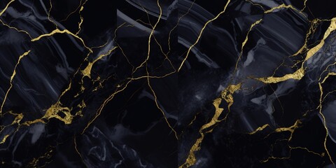 black marble with gold veined pattern. Generative AI