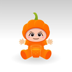 Vector Pumpkin fruit kawaii cartoon character vector funny Pumpkin fruit kawaii illustration