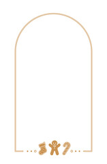 Gingerbread Cookies Arch Frame Border, Christmas Winter Holiday Graphics. Homemade sweets card and social media post template on white background. Isolated vector illustration.