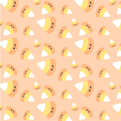 Seamless repeat pattern with corn candy on white. Hand drawn vector illustration. Line drawing. Design concept for Halloween party, textile print, wallpaper, wrapping paper