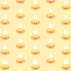 Seamless repeat pattern with corn candy on white. Hand drawn vector illustration. Line drawing. Design concept for Halloween party, textile print, wallpaper, wrapping paper