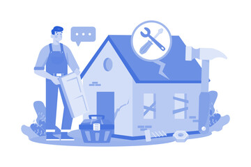 Fototapeta premium The man has repaired the old house for rent