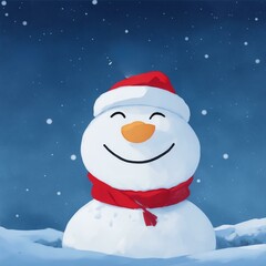 Naklejka na ściany i meble snowman smiling with snowfall background