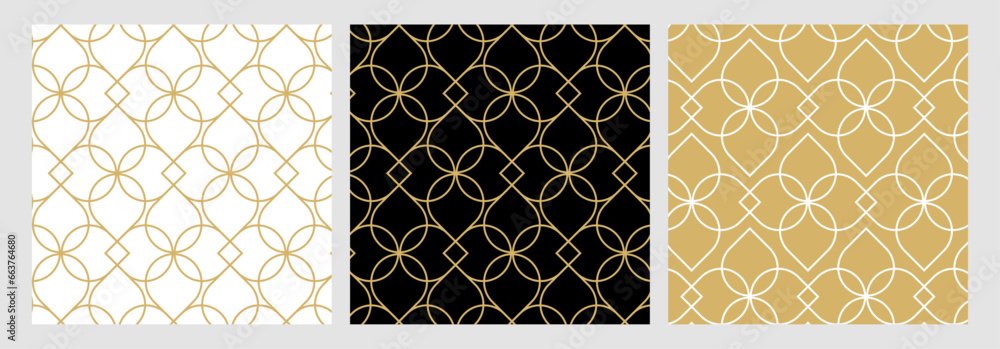 Poster Luxury gold background pattern seamless geometric line floral circle abstract design vector set. Christmas collection.	