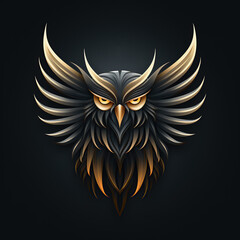 minimalistic logo emblem tattoo with an owl on black isolated background