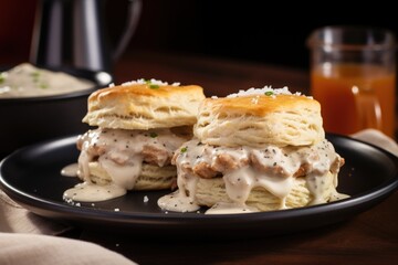 southern-style american biscuits with sausage gravy