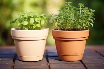 two plant pots separated from a group