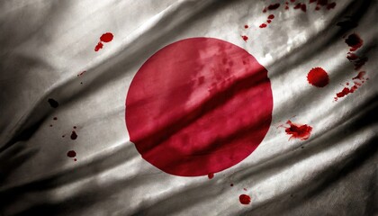 Japan's blood-stained flag waving in the wind, with ripples in the fabric