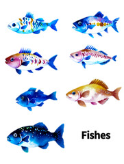 かわいい魚たちの手描きイラスト