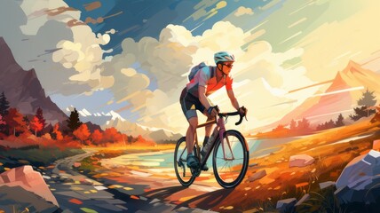 Vibrant Bicycle Race Flat Vector Artwork - obrazy, fototapety, plakaty